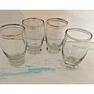 Set of 4 Vintage 5 oz Glasses Gold Trim Clear Glass 3.5"h x 2 1/4"d